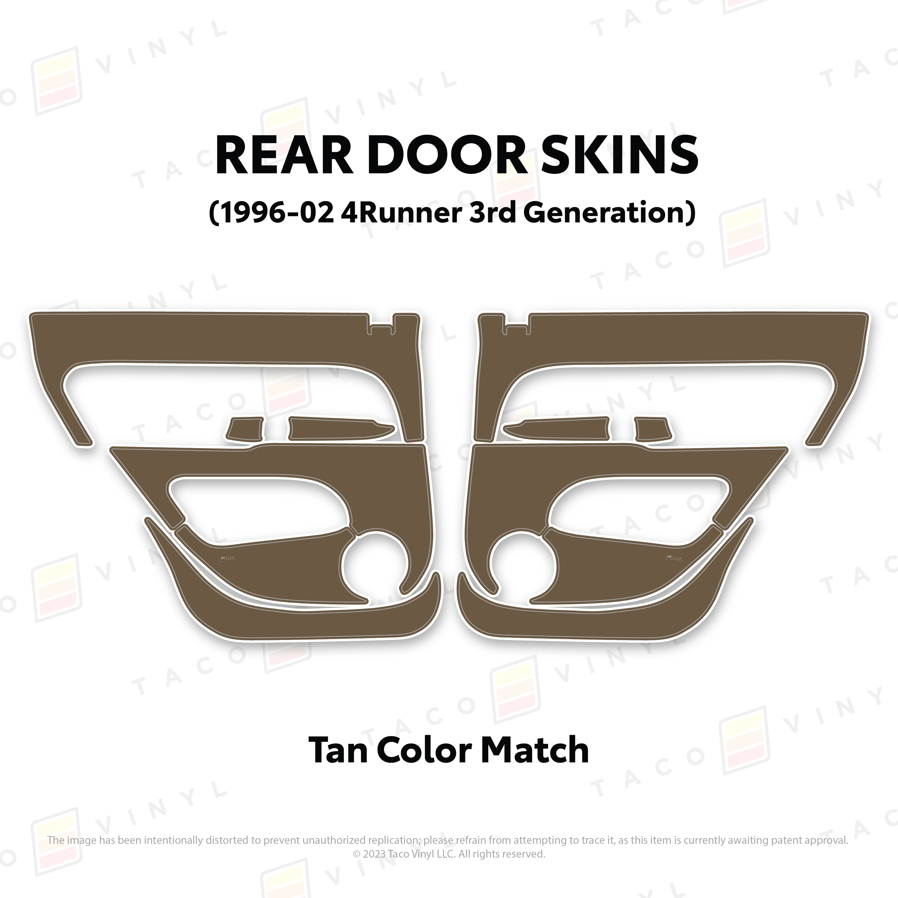 Taco Vinyl Protective Vinyl Rear Driver/Passenger / Tan Color Match 1996-2002 4Runner Door Skins