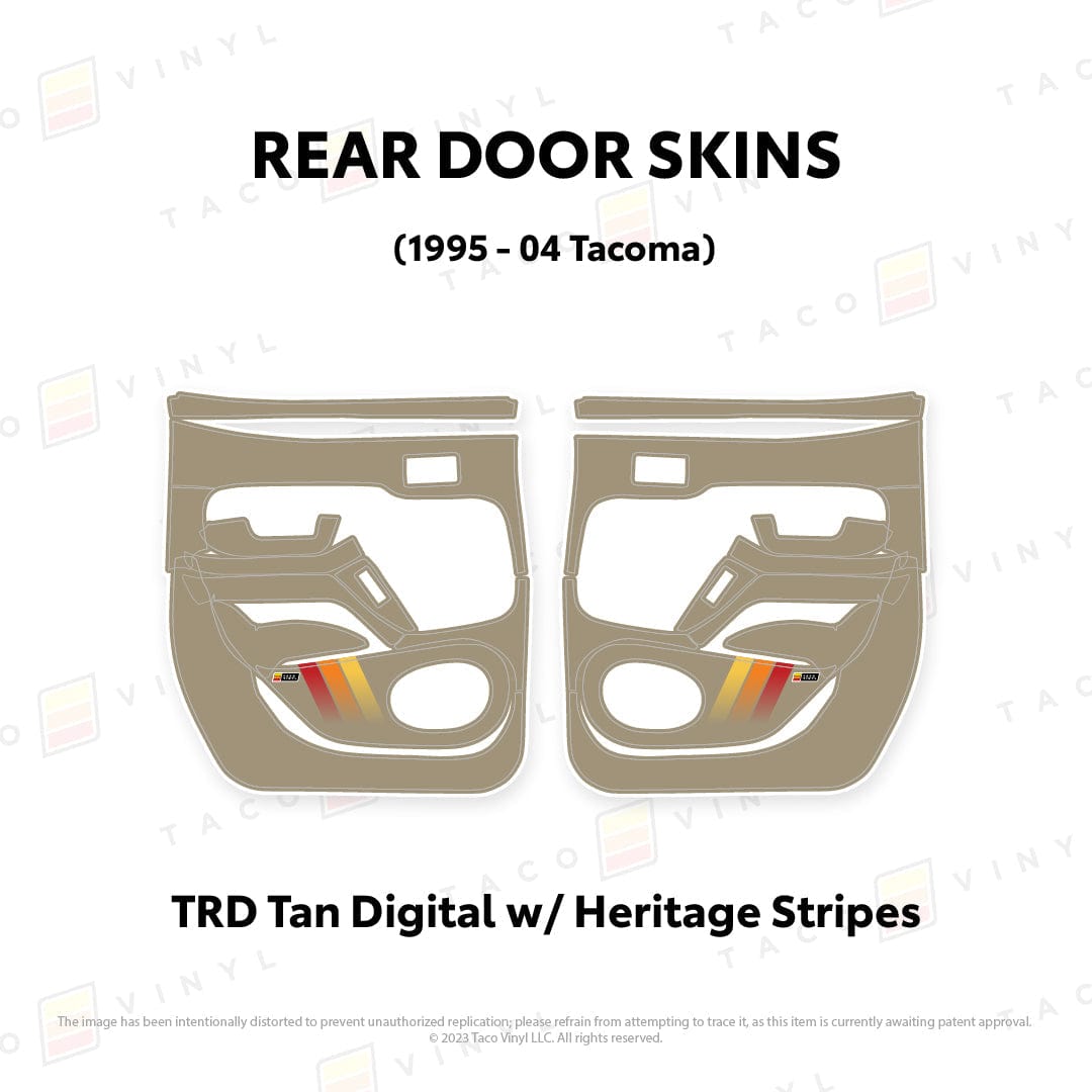 Taco Vinyl Protective Vinyl Rear Driver/Passenger / TRD Tan Digital w/Heritage Stripes 1995-04 Tacoma Door Skins