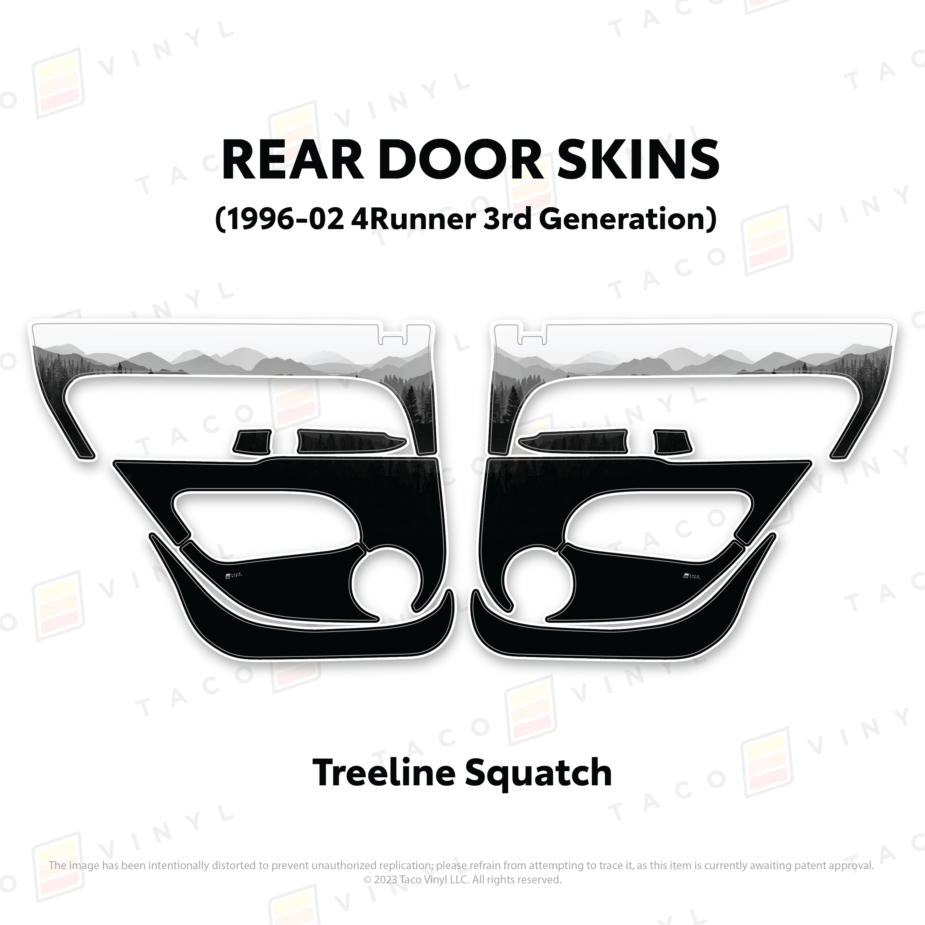 Taco Vinyl Protective Vinyl Rear Driver/Passenger / Treeline Squatch 1996-2002 4Runner Door Skins
