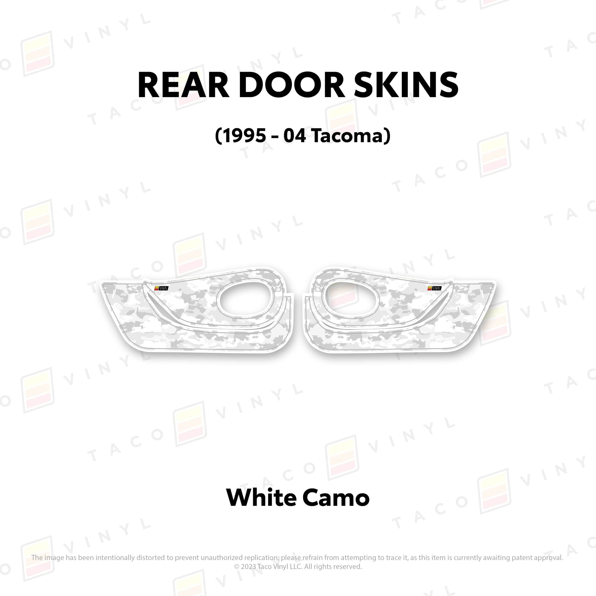 Taco Vinyl Protective Vinyl Rear Driver/Passenger / White Camo 1995-04 Tacoma Door Skins (Lower Section)