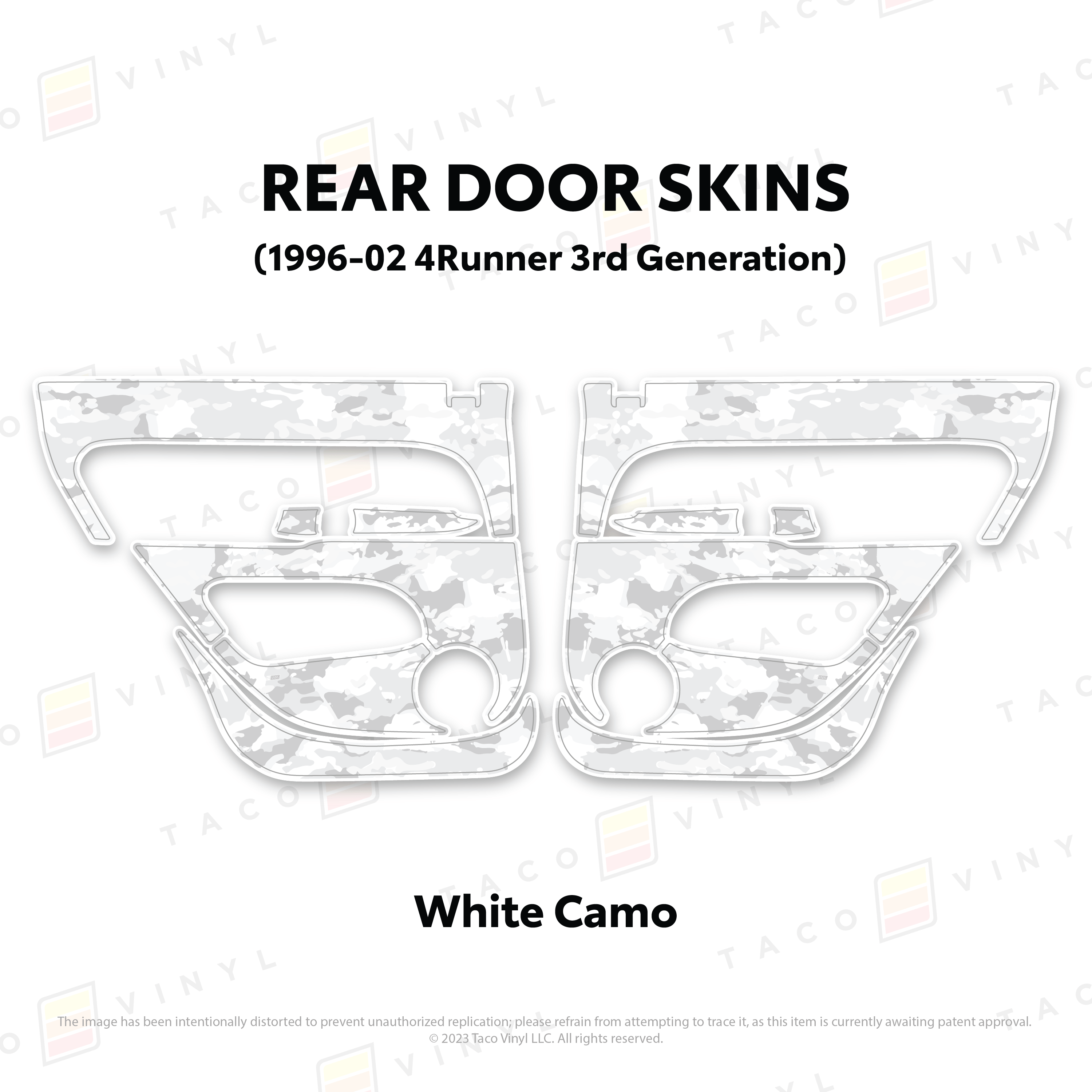Taco Vinyl Protective Vinyl Rear Driver/Passenger / White Camo 1996-2002 4Runner Door Skins
