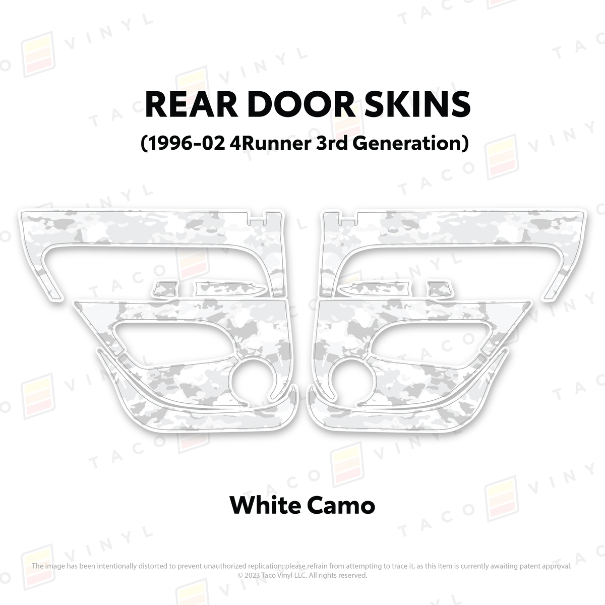 Taco Vinyl Protective Vinyl Rear Driver/Passenger / White Camo 1996-2002 4Runner Door Skins