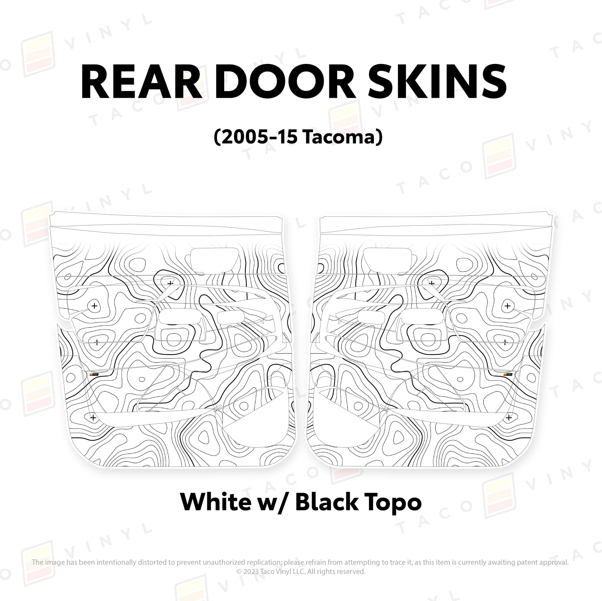 Taco Vinyl Protective Vinyl Rear Driver/Passenger / White w/ Black Topo 2005-15 Tacoma Door Skins