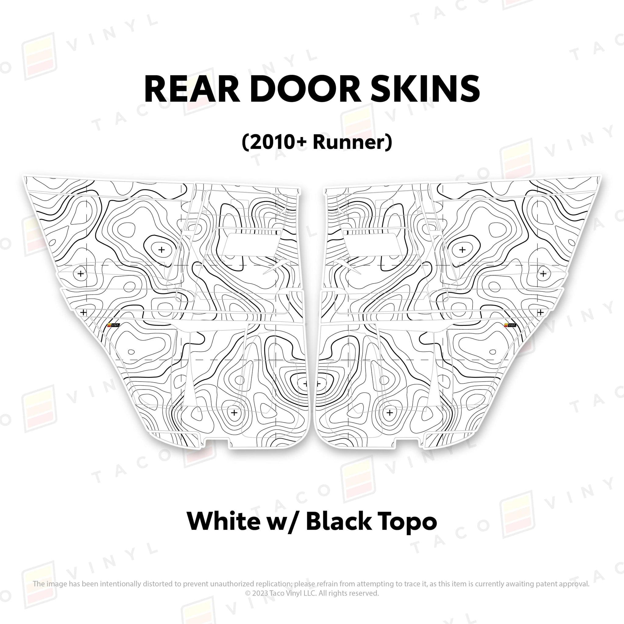 Taco Vinyl Protective Vinyl Rear Driver/Passenger / White w/ Black Topo 2010-24 4Runner Door Skins