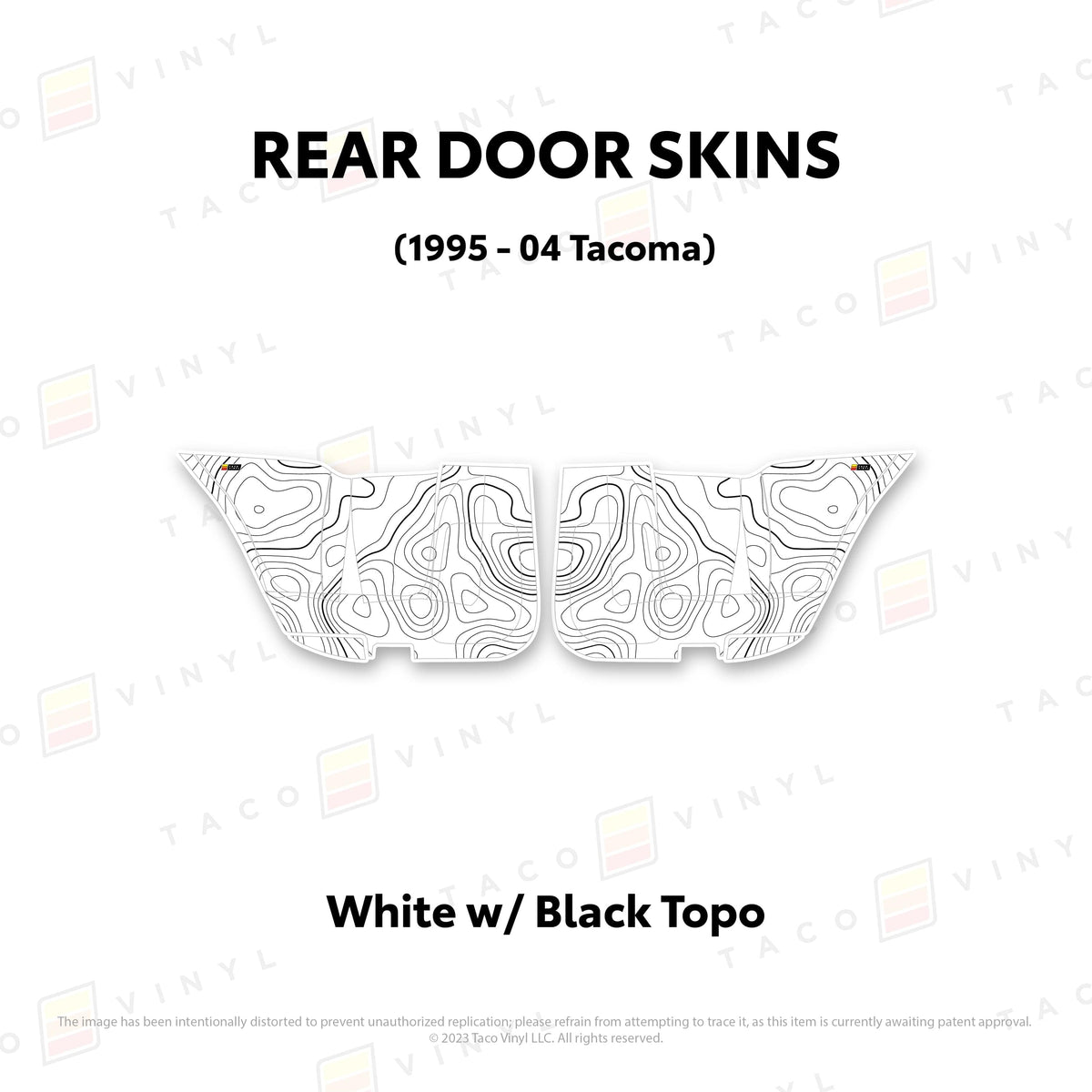 Taco Vinyl Protective Vinyl Rear Driver/Passenger / White w/ Black Topo 2010-24 4Runner Door Skins (Lower Section)