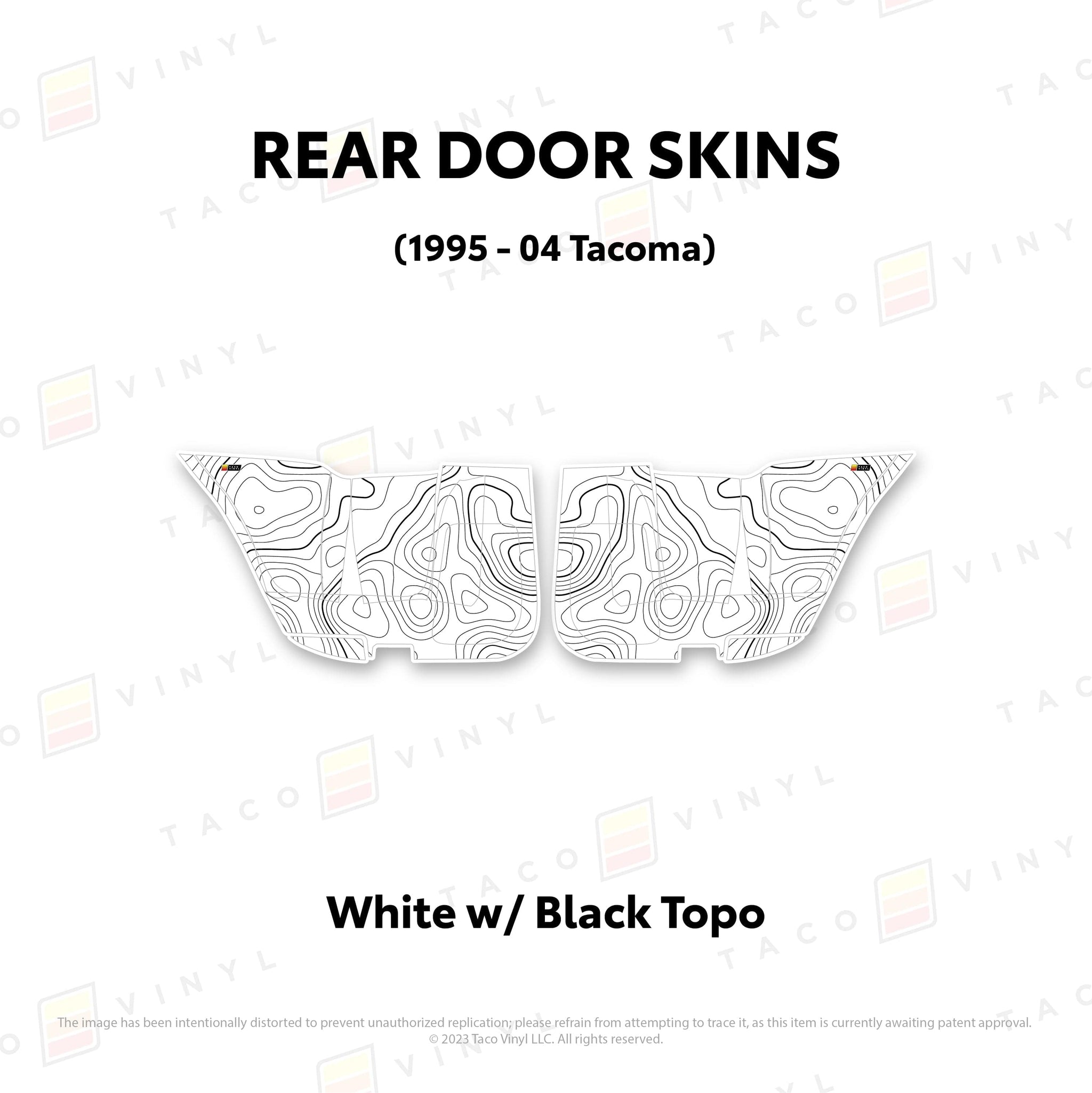 Taco Vinyl Protective Vinyl Rear Driver/Passenger / White w/ Black Topo 2010-24 4Runner Door Skins (Lower Section)