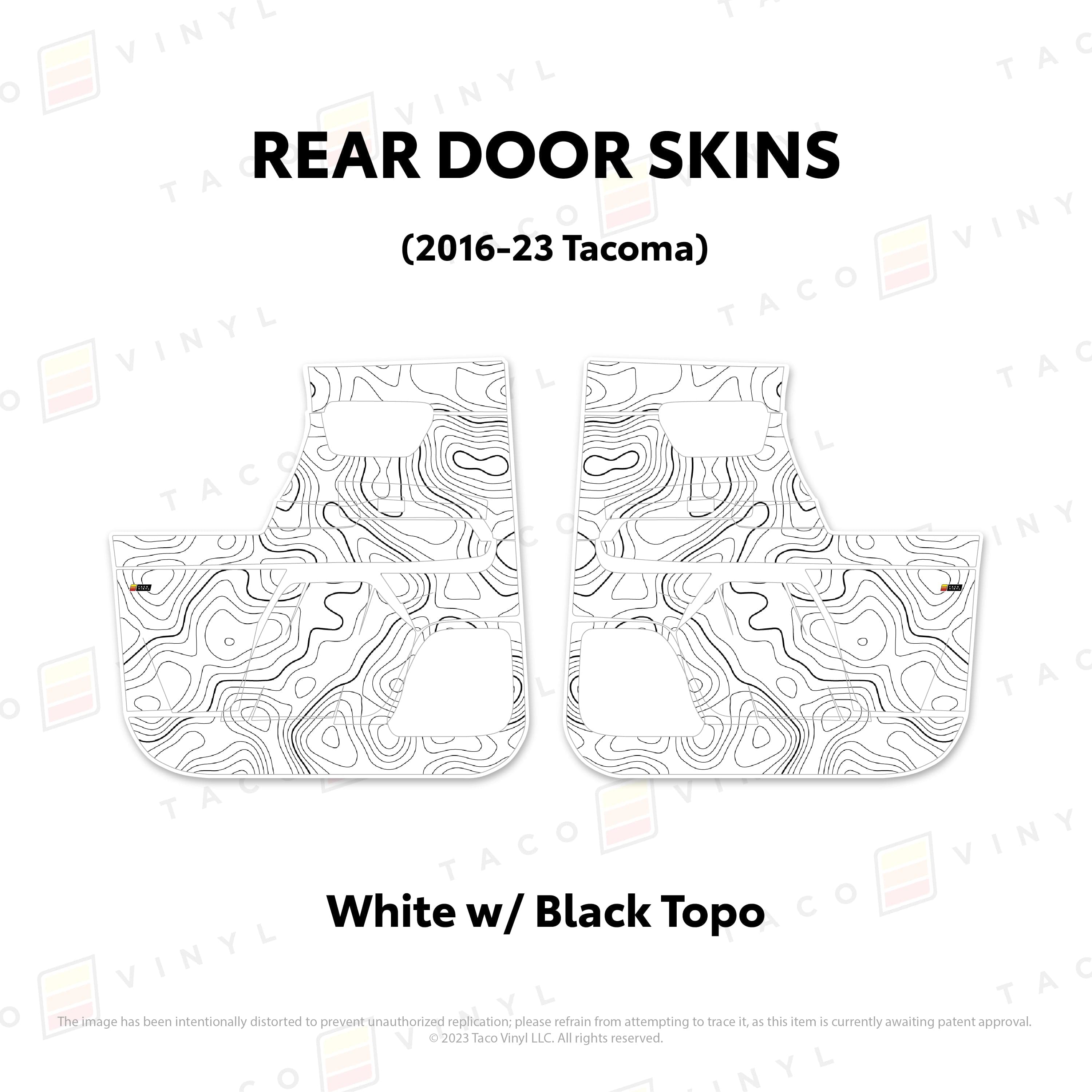 Taco Vinyl Protective Vinyl Rear Driver/Passenger / White w/ Black Topo 2016-23 Tacoma Door Skins