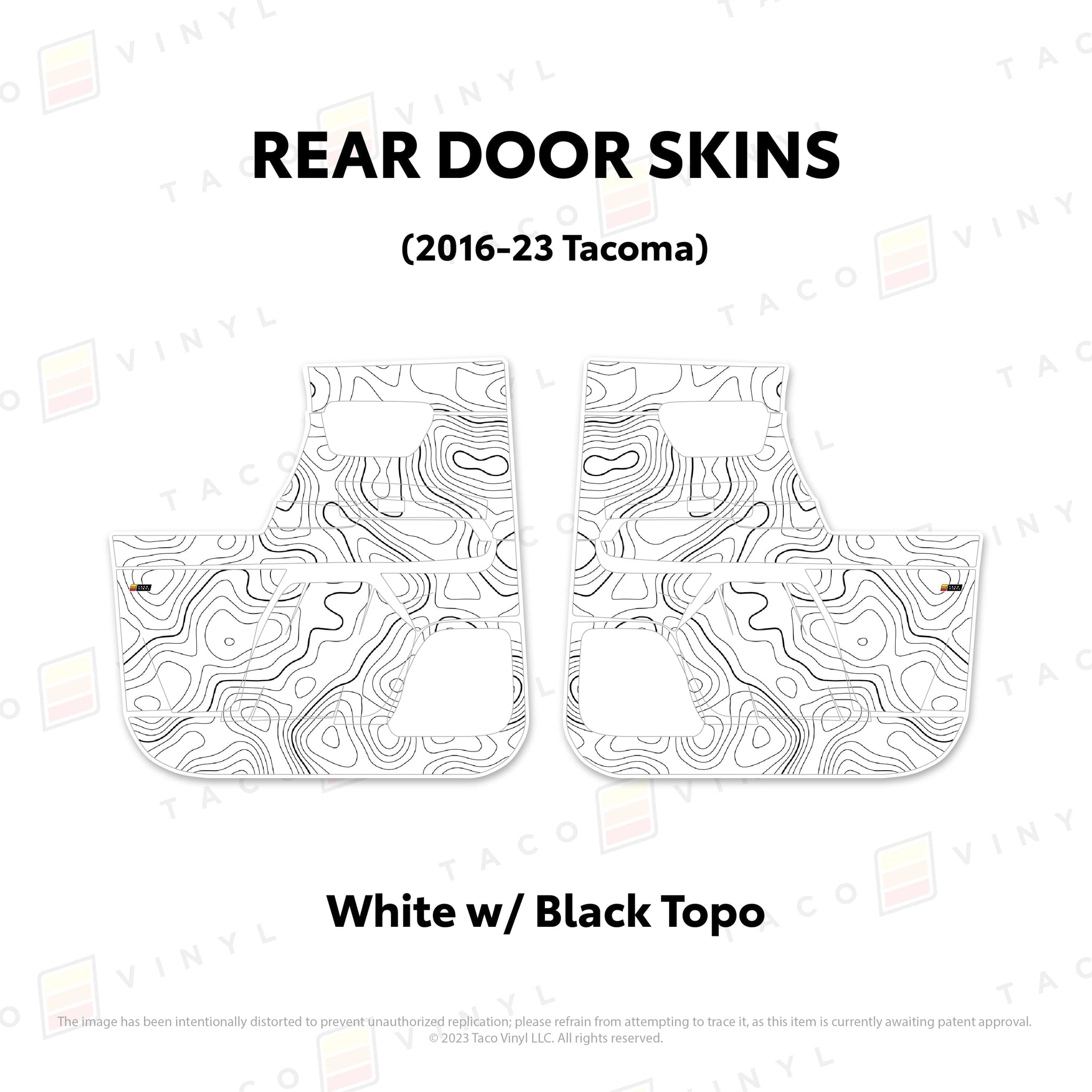 Taco Vinyl Protective Vinyl Rear Driver/Passenger / White w/ Black Topo 2016-23 Tacoma Door Skins