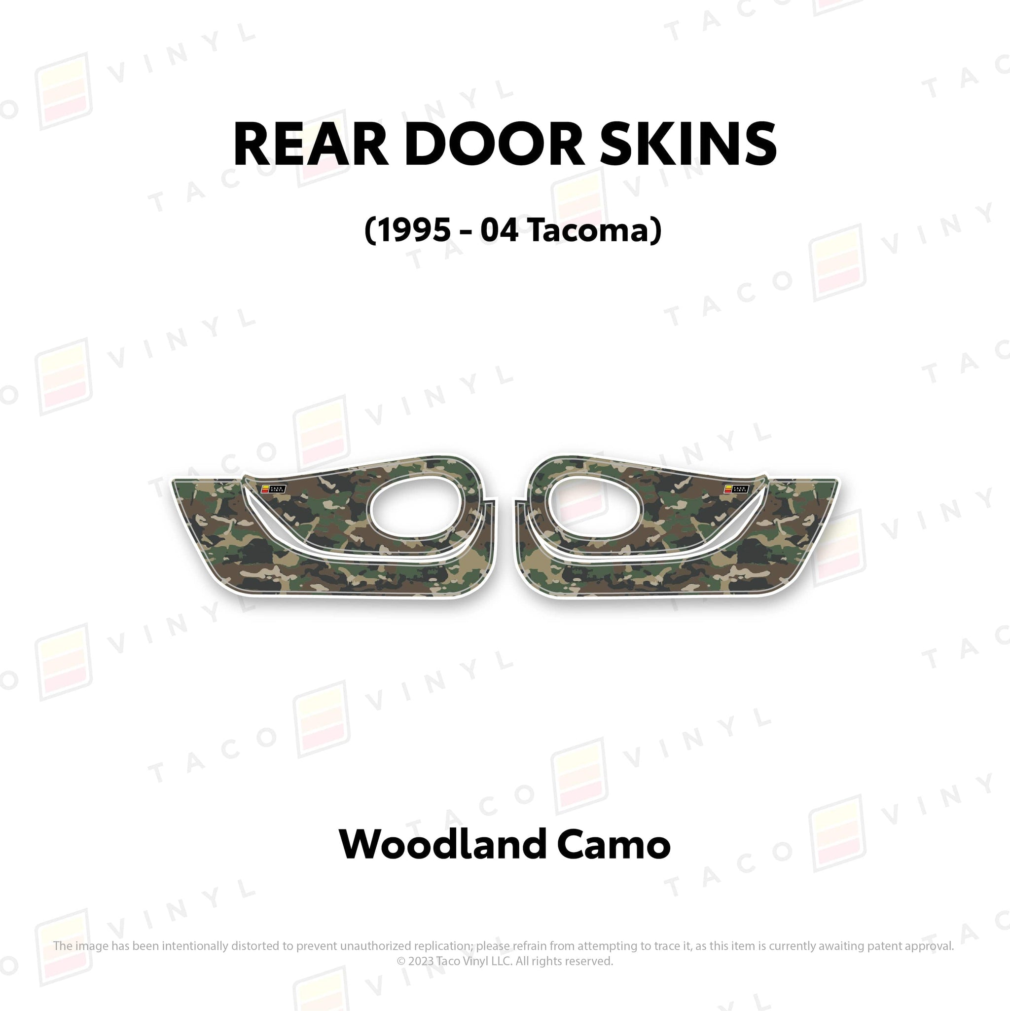 Taco Vinyl Protective Vinyl Rear Driver/Passenger / Woodland Camo 1995-04 Tacoma Door Skins (Lower Section)