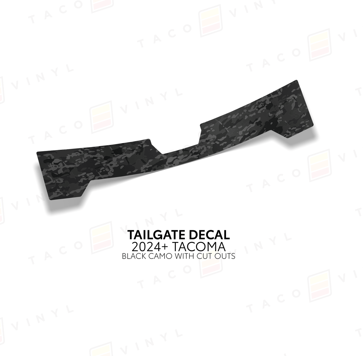 Taco Vinyl Vehicle Decals Black Camo w/ Cut Out 2024+ Tacoma Tailgate Topo Decal