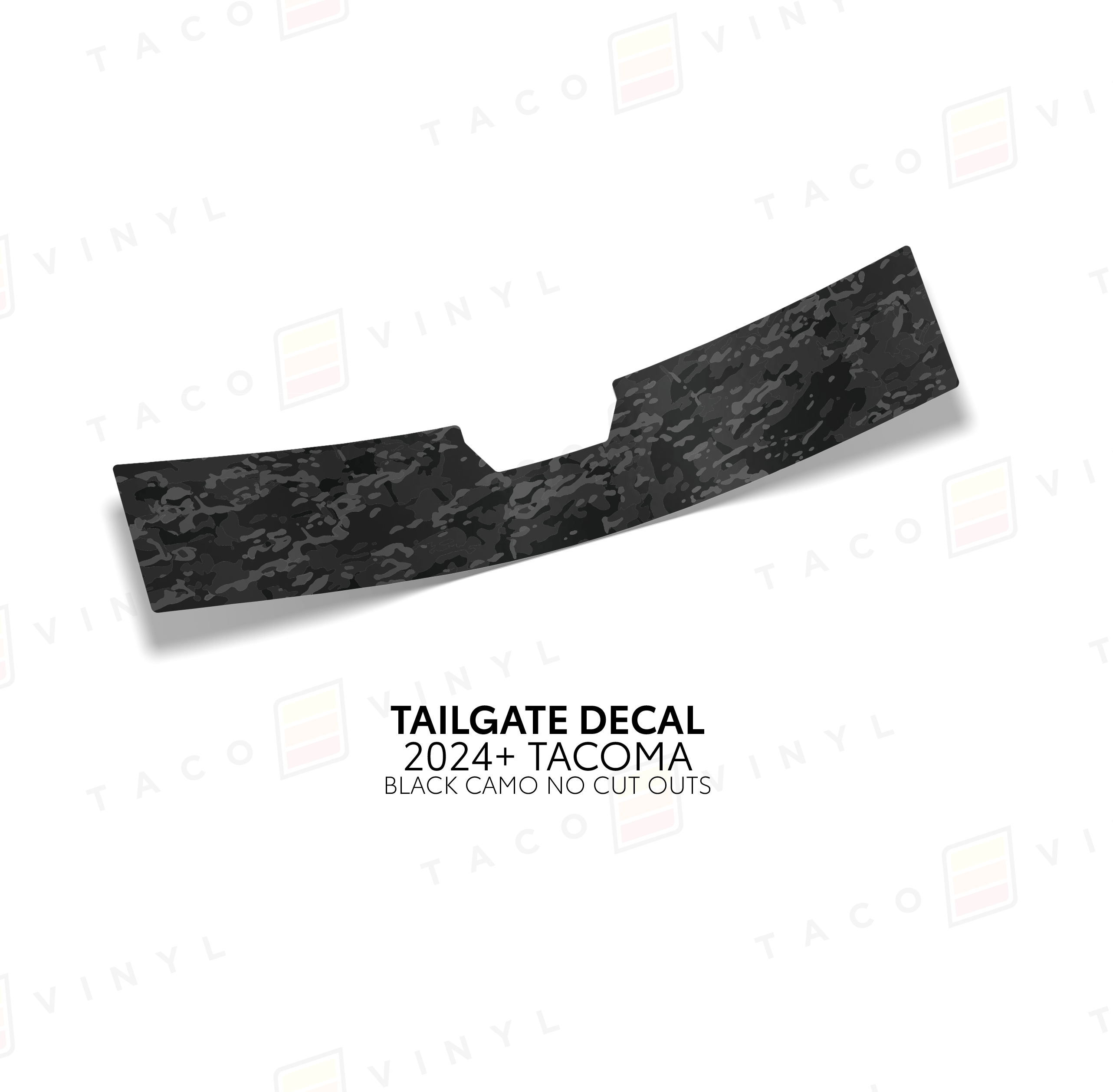 Taco Vinyl Vehicle Decals Black Camo w/ No Cut Out 2024+ Tacoma Tailgate Topo Decal