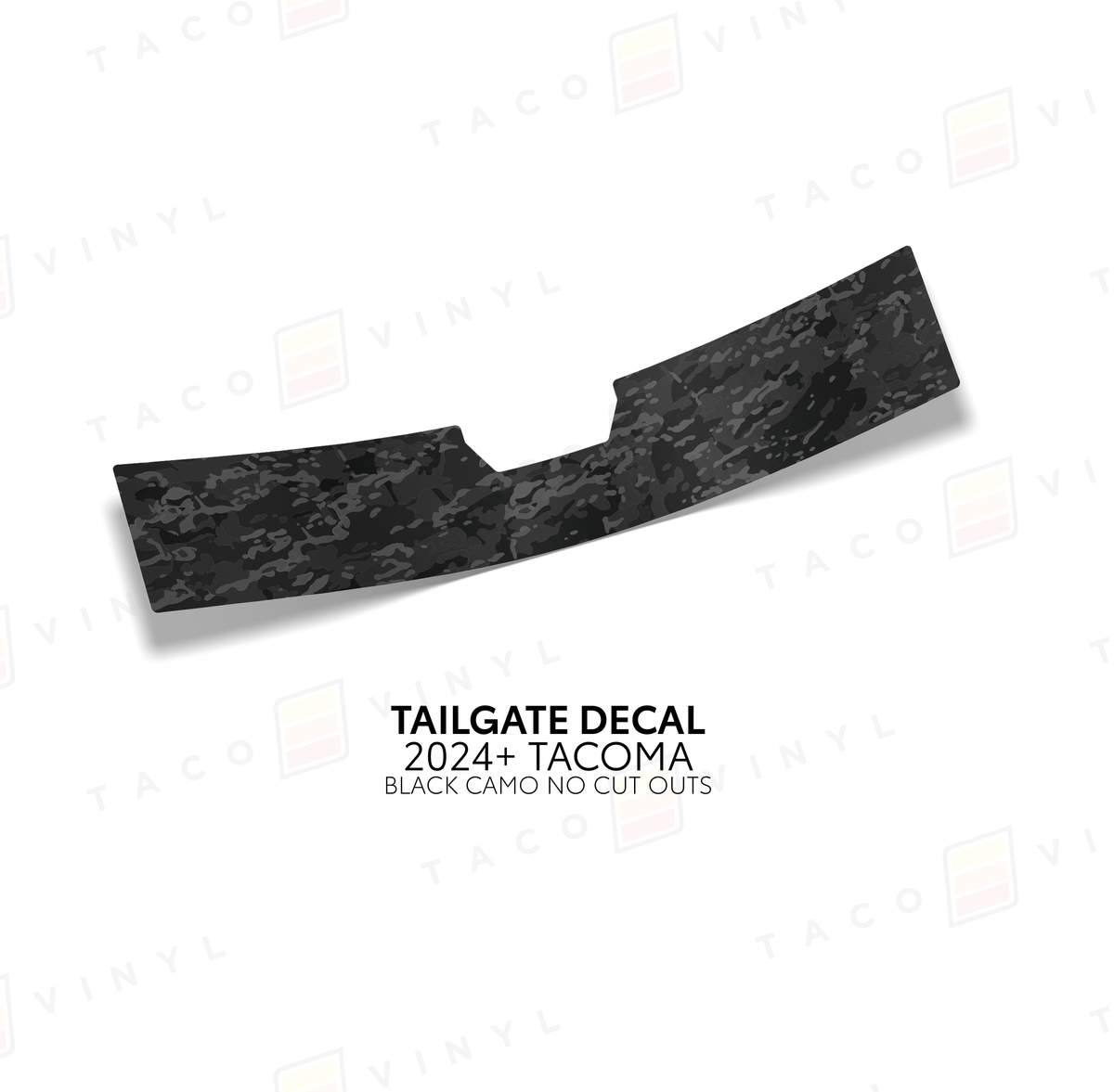 Taco Vinyl Vehicle Decals Black Camo w/ No Cut Out 2024+ Tacoma Tailgate Topo Decal