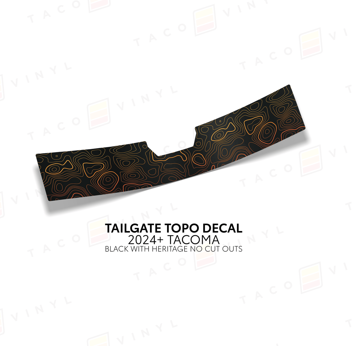 Taco Vinyl Vehicle Decals Black with Heritage Topo w/ No Cut Out 2024+ Tacoma Tailgate Topo Decal