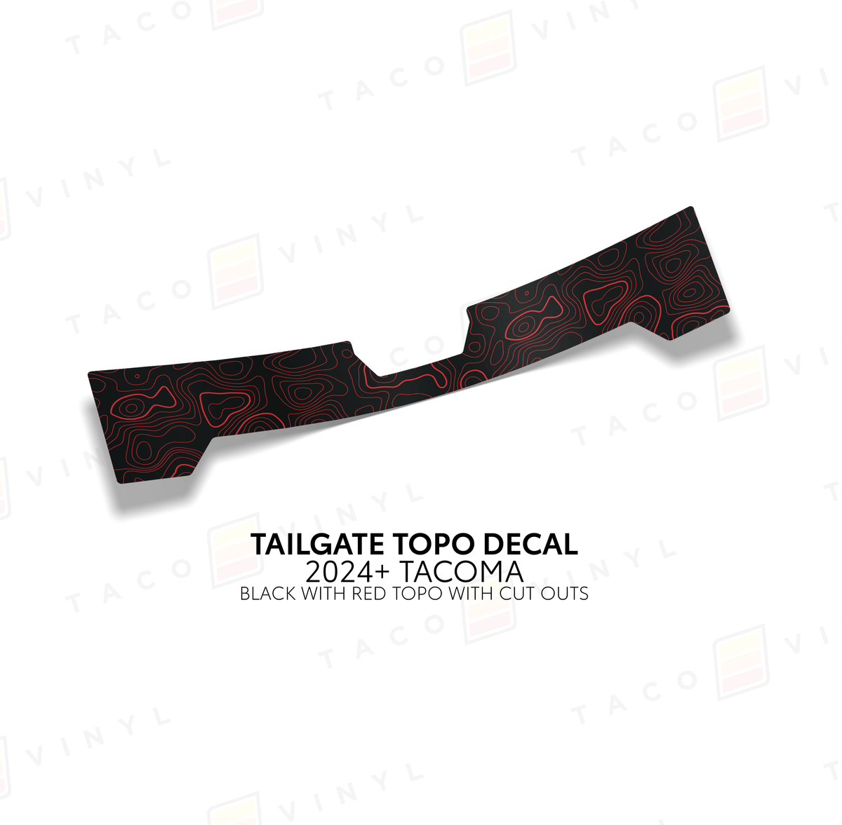 Taco Vinyl Vehicle Decals Black with Red Topo w/ Cut Out 2024+ Tacoma Tailgate Topo Decal