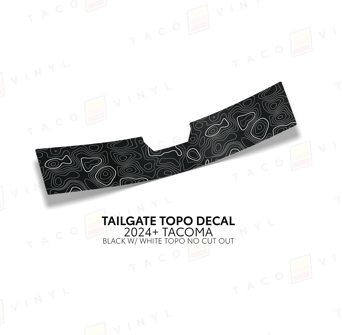 Taco Vinyl Vehicle Decals Black with White Topo w/ No Cut Out 2024+ Tacoma Tailgate Topo Decal