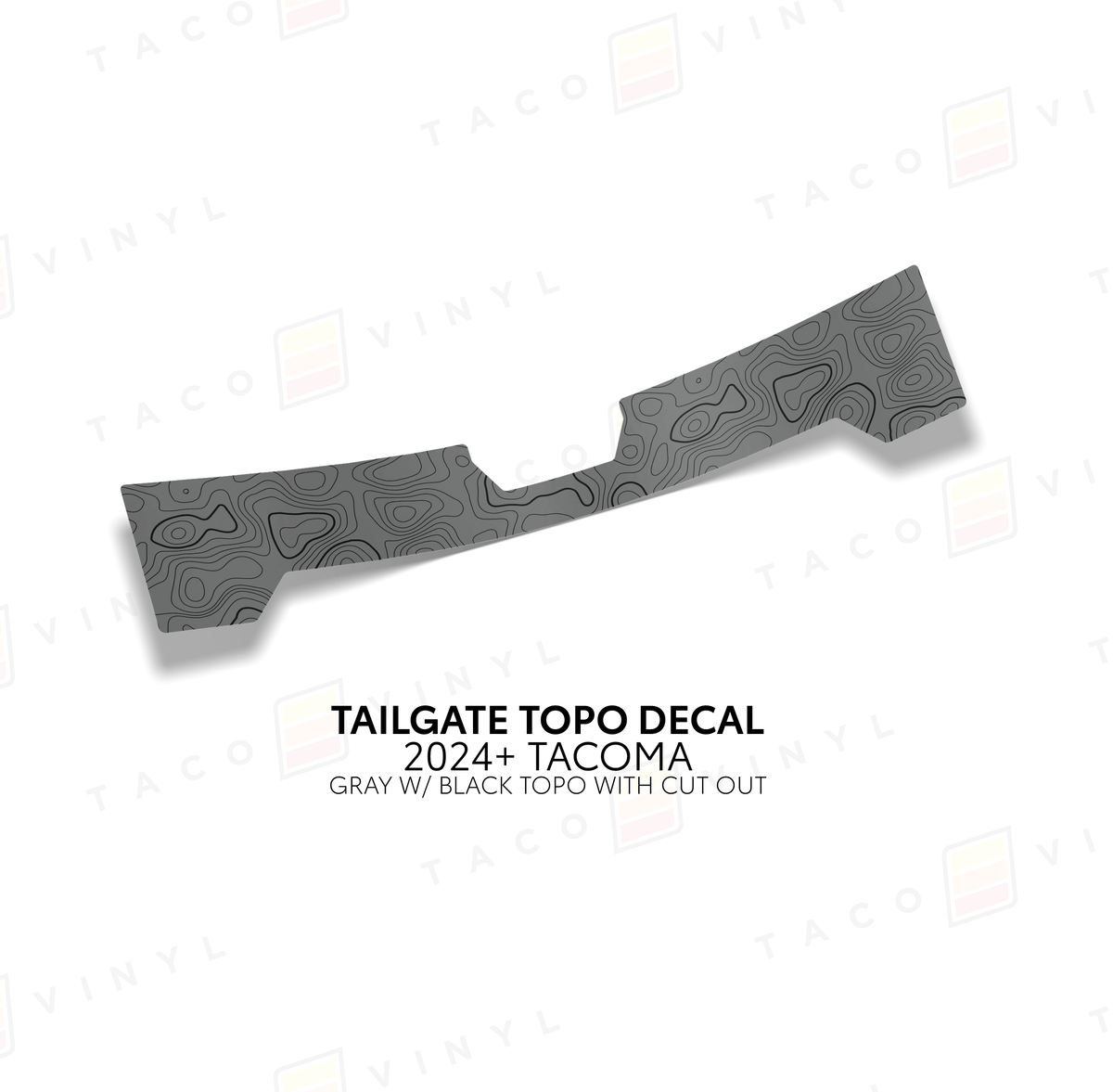 Taco Vinyl Vehicle Decals Gray with Black Topo w/ Cut Out 2024+ Tacoma Tailgate Topo Decal