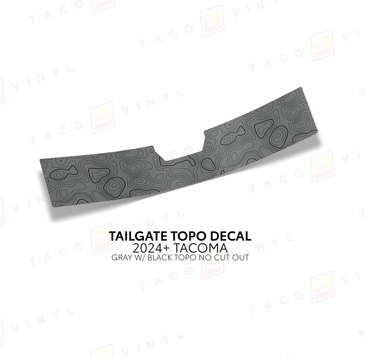 Taco Vinyl Vehicle Decals Gray with Black Topo w/ No Cut Out 2024+ Tacoma Tailgate Topo Decal