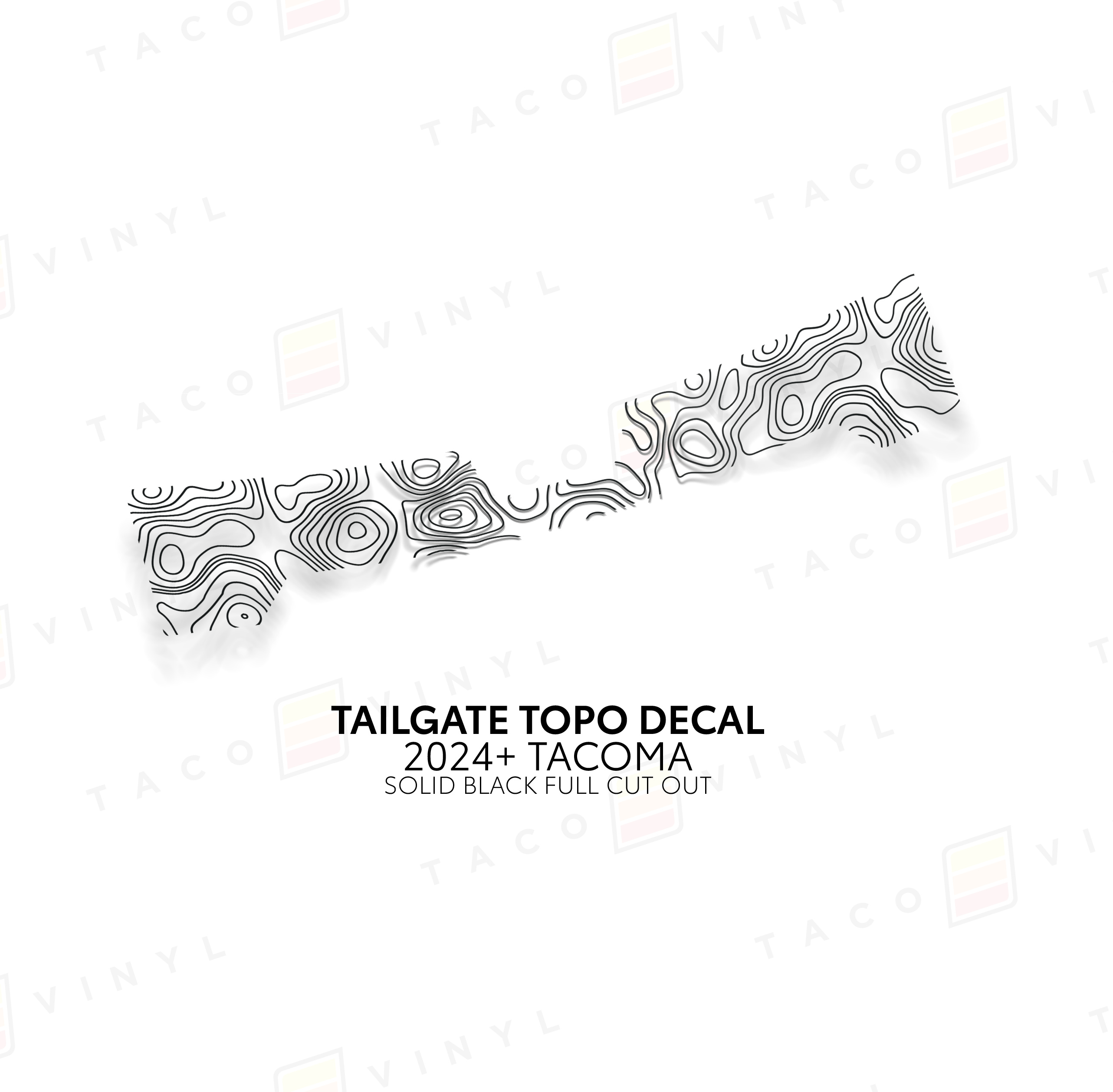 Taco Vinyl Vehicle Decals Satin Black Topo Cut Out 2024+ Tacoma Tailgate Topo Decal