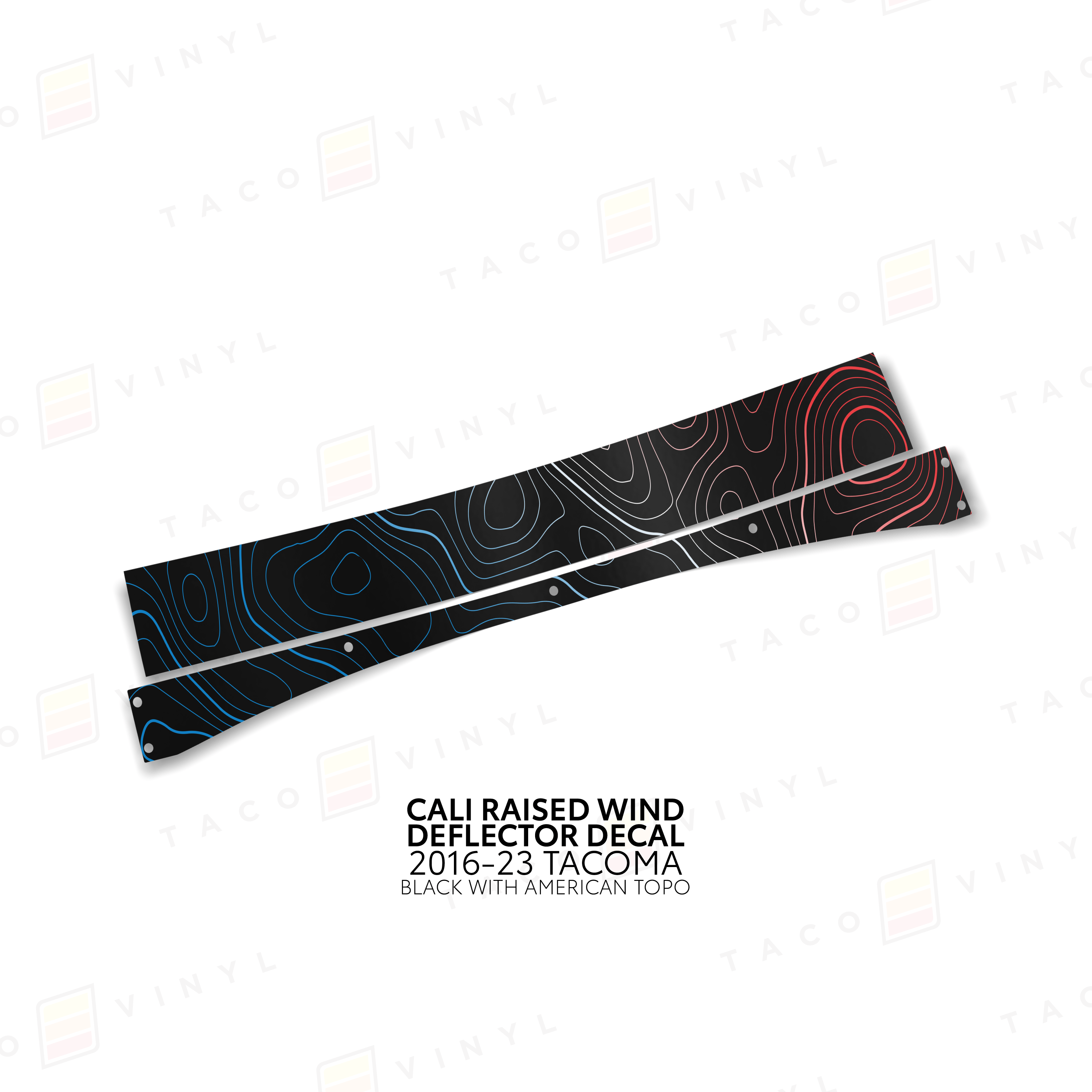 Taco Vinyl Vinyl Black w/ American Topo / 2016-2023 Tacoma Cali Raised Wind Deflector Decal