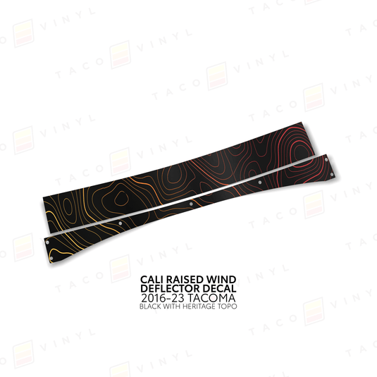 Taco Vinyl Vinyl Black w/ Heritage Topo / 2016-2023 Tacoma Cali Raised Wind Deflector Decal