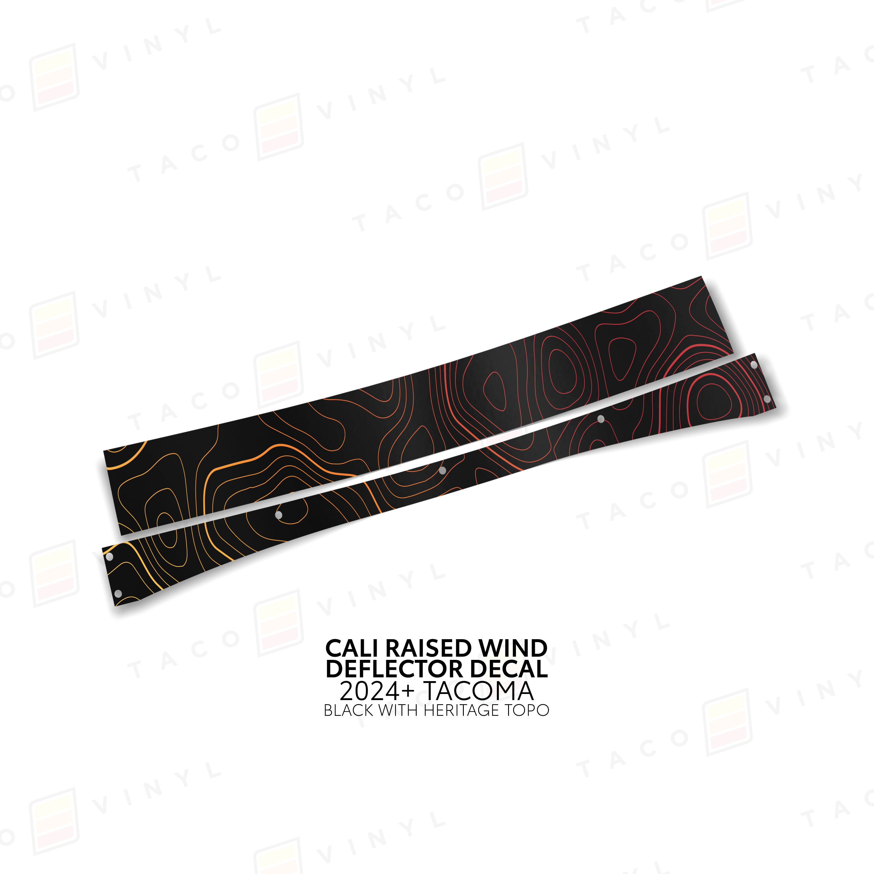 Taco Vinyl Vinyl Black w/ Heritage Topo / 2024+ Tacoma Cali Raised Wind Deflector Decal