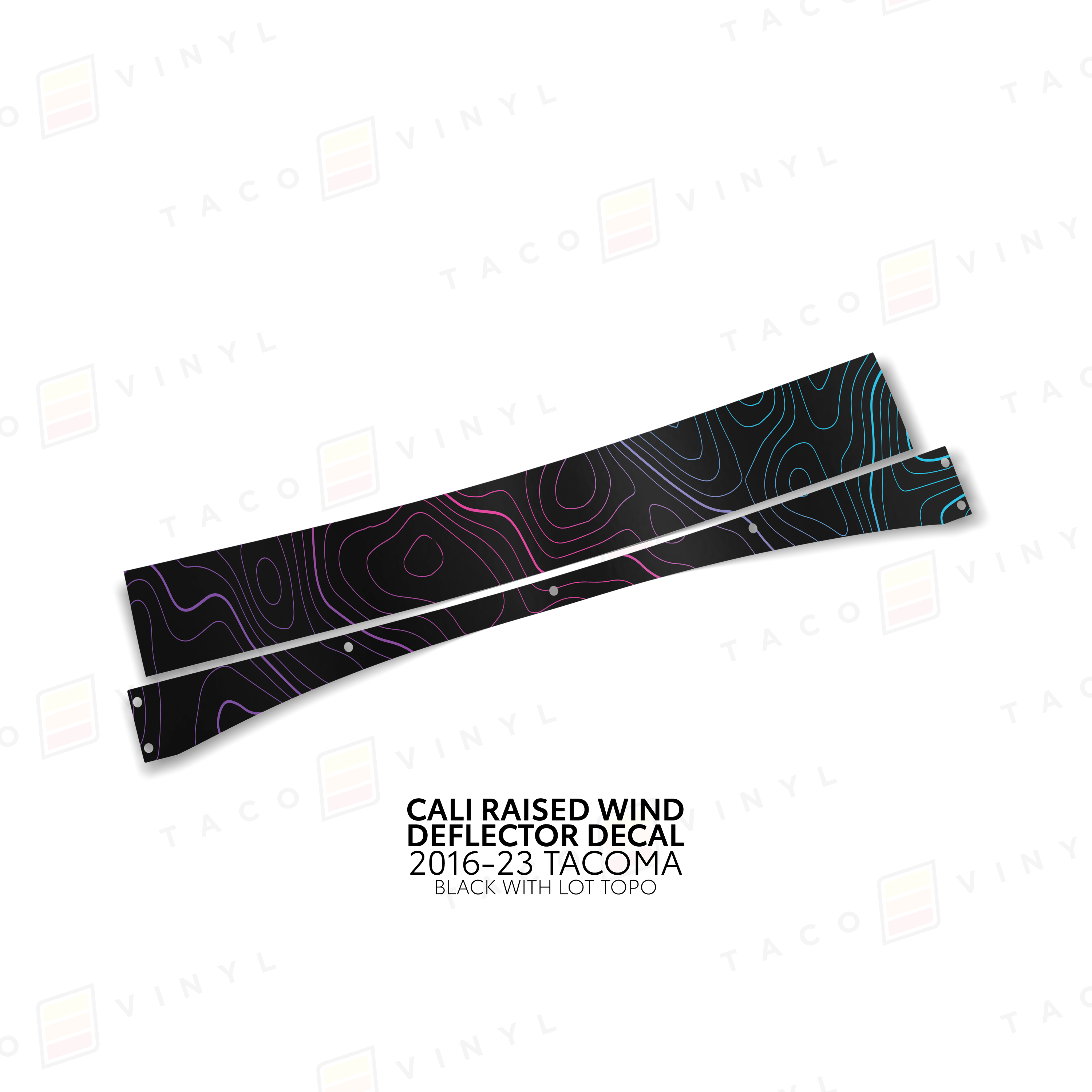 Taco Vinyl Vinyl Black w/ LOT Topo / 2016-2023 Tacoma Cali Raised Wind Deflector Decal
