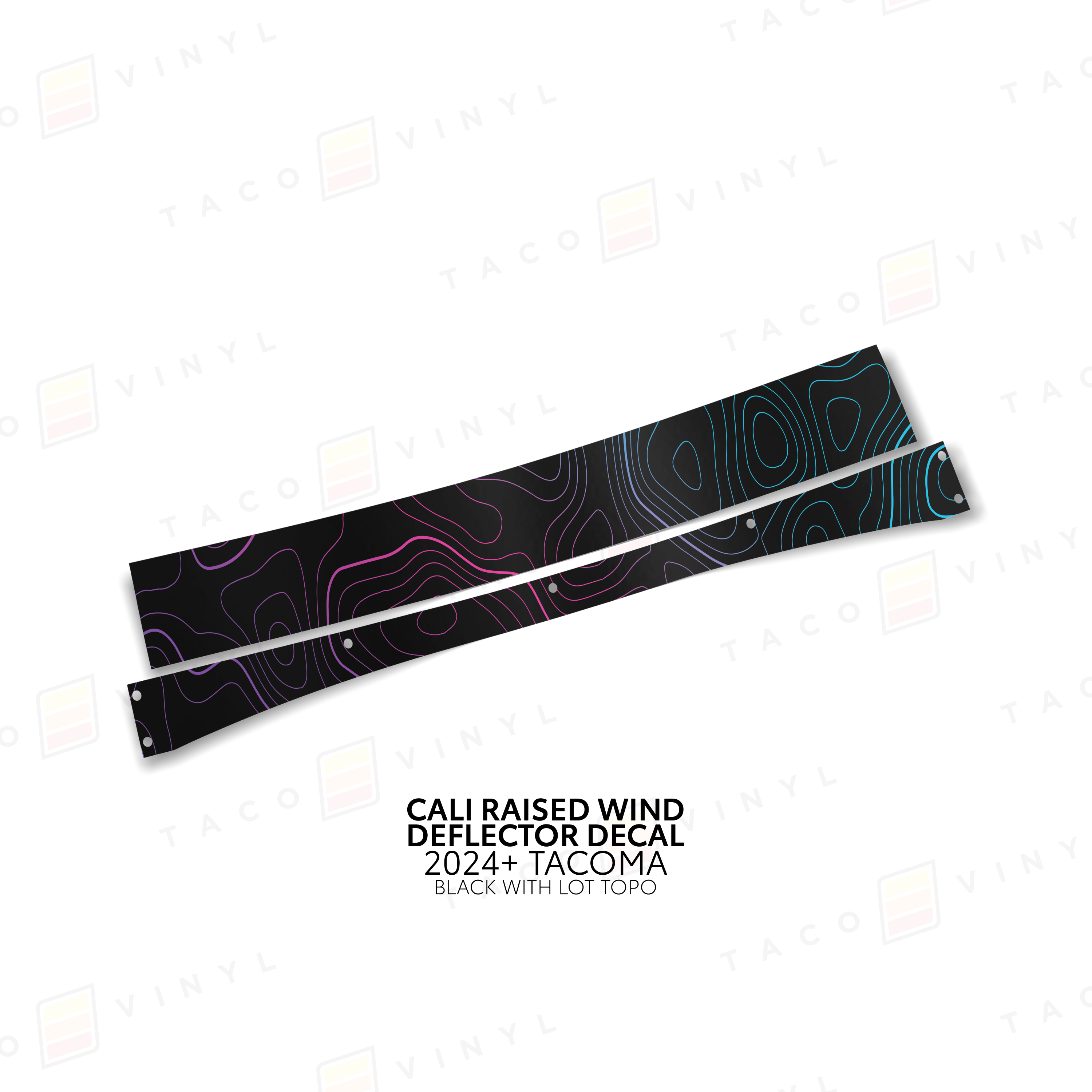 Taco Vinyl Vinyl Black w/ LOT Topo / 2024+ Tacoma Cali Raised Wind Deflector Decal