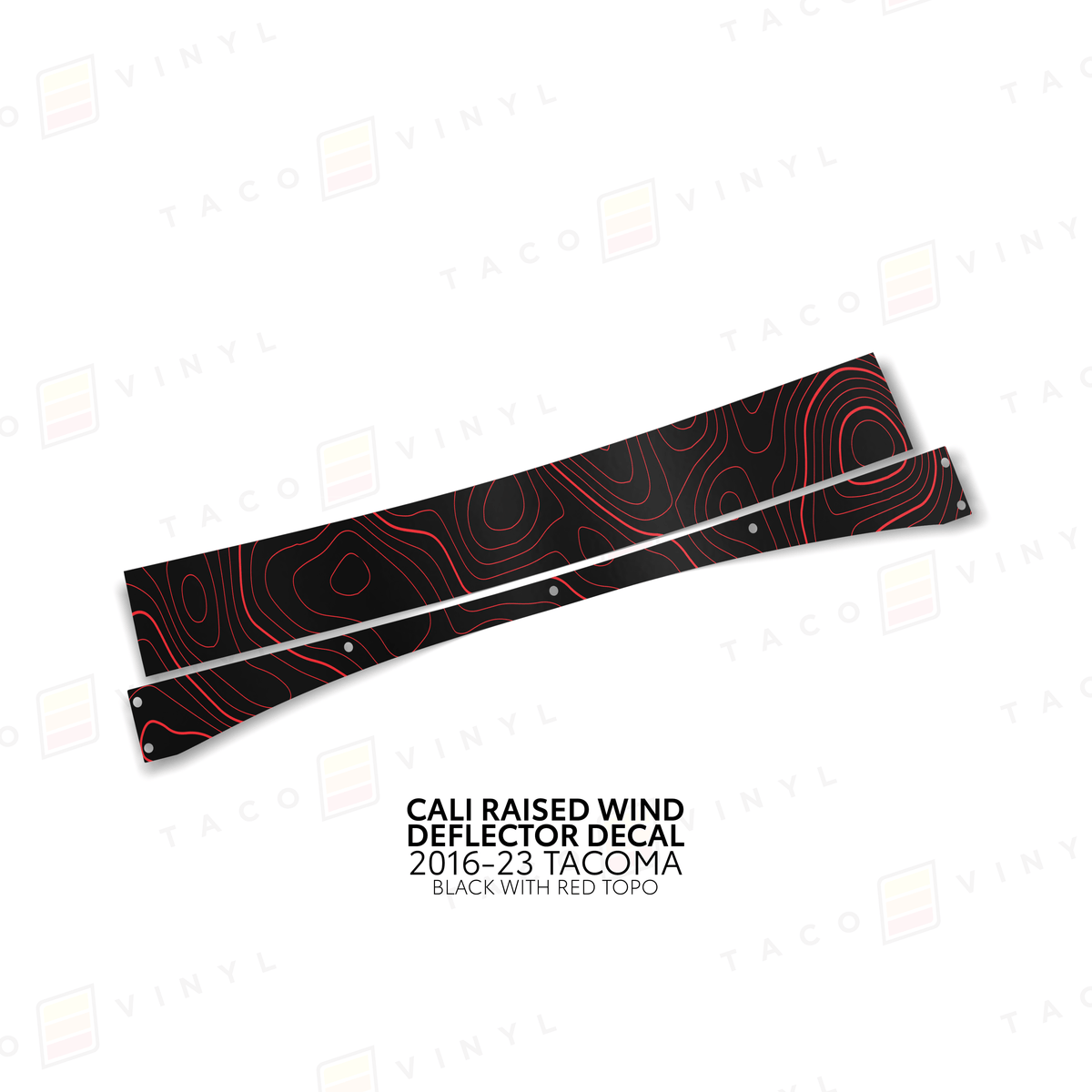 Taco Vinyl Vinyl Black w/ Red Topo / 2016-2023 Tacoma Cali Raised Wind Deflector Decal