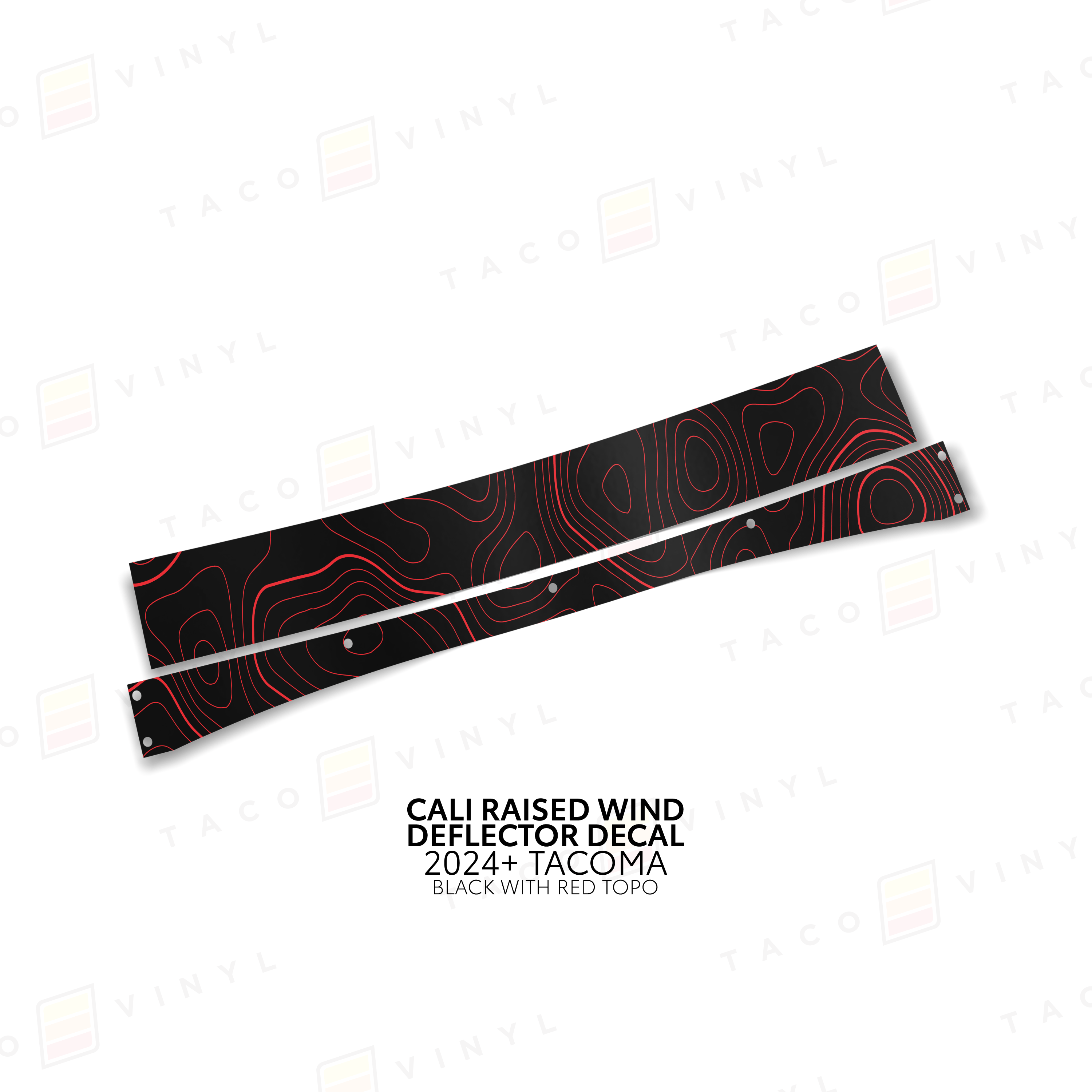 Taco Vinyl Vinyl Black w/ Red Topo / 2024+ Tacoma Cali Raised Wind Deflector Decal