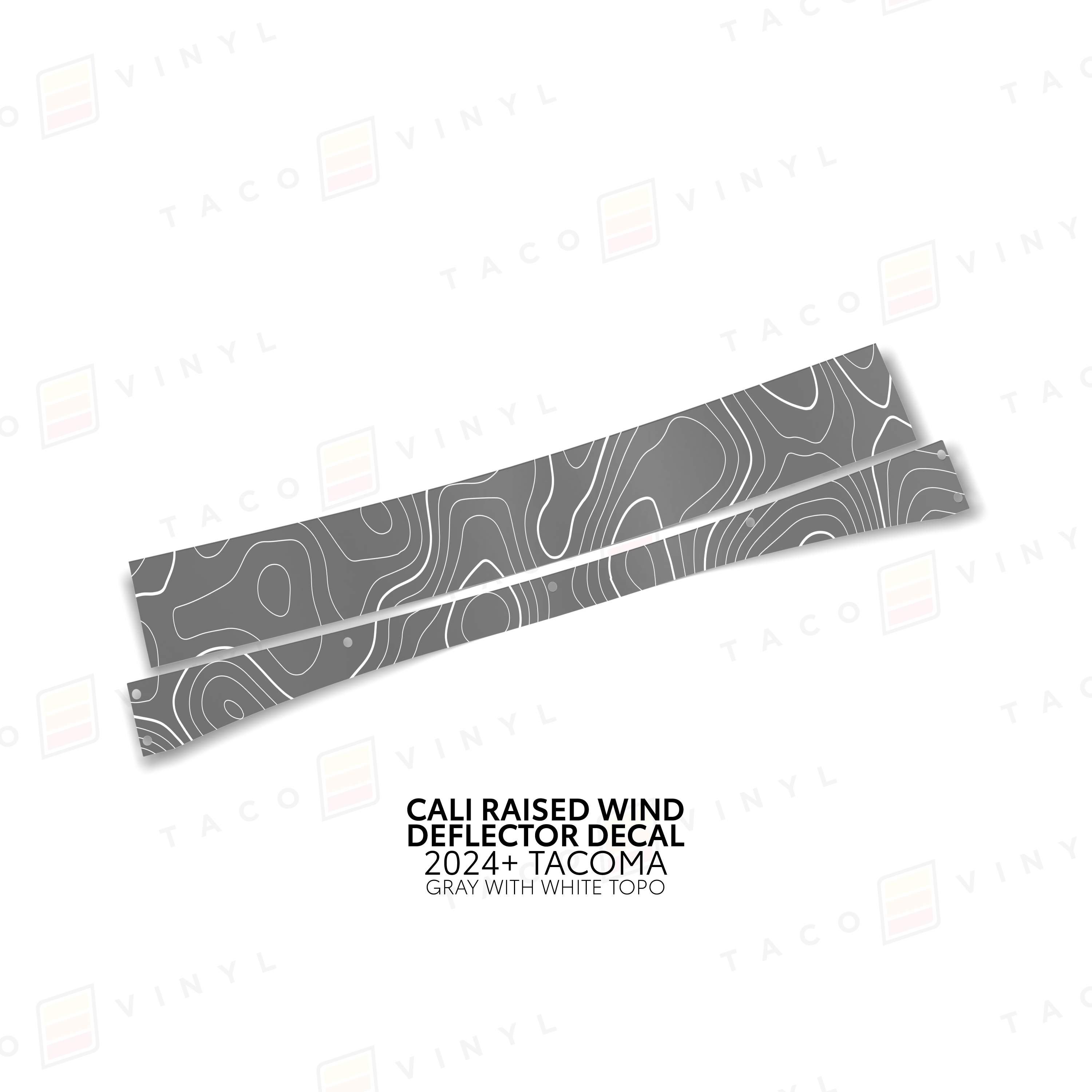 Taco Vinyl Vinyl Gray w/ White Topo / 2024+ Tacoma Cali Raised Wind Deflector Decal