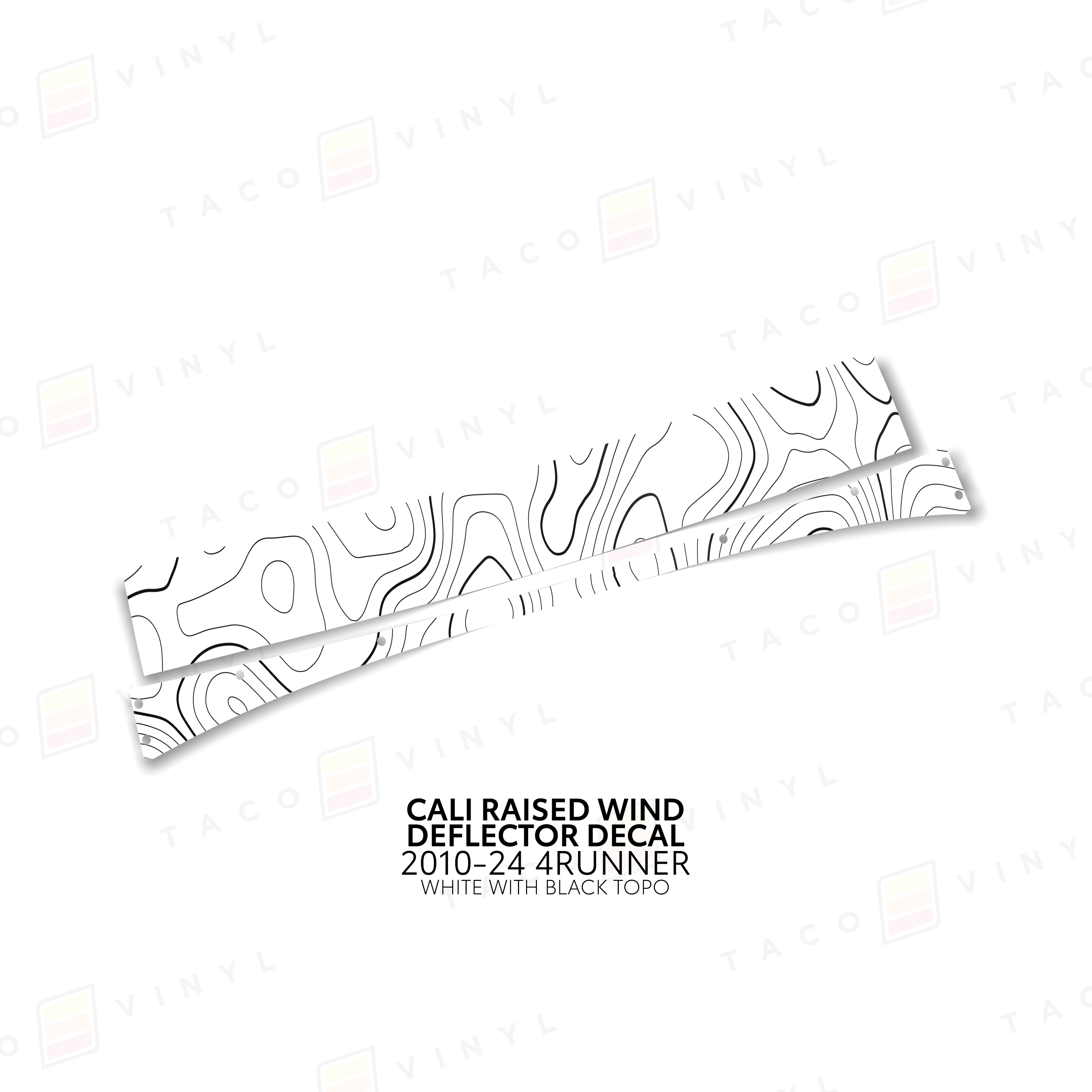Taco Vinyl Vinyl White w/ Black Topo / 2010-24 4Runner Cali Raised Wind Deflector Decal