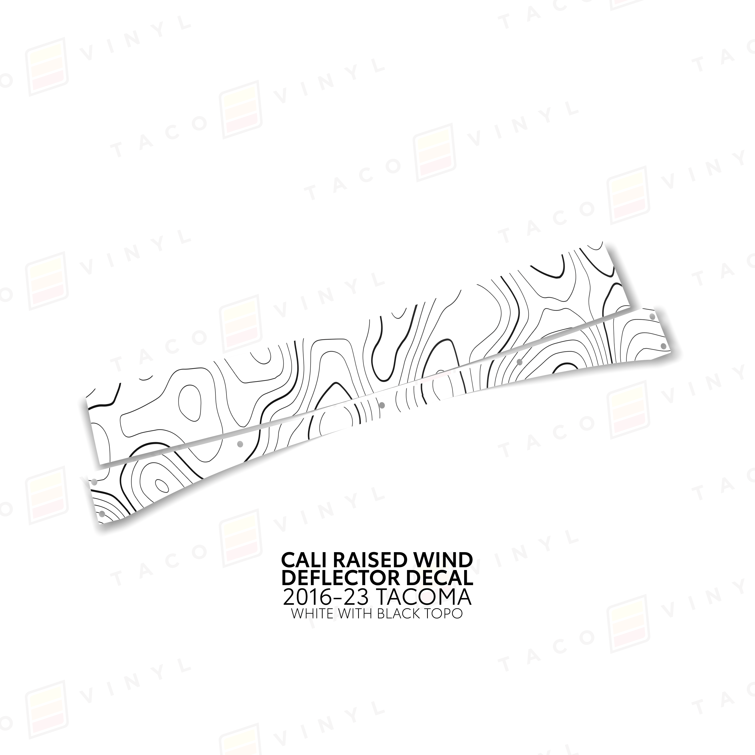 Taco Vinyl Vinyl White w/ Black Topo / 2016-2023 Tacoma Cali Raised Wind Deflector Decal