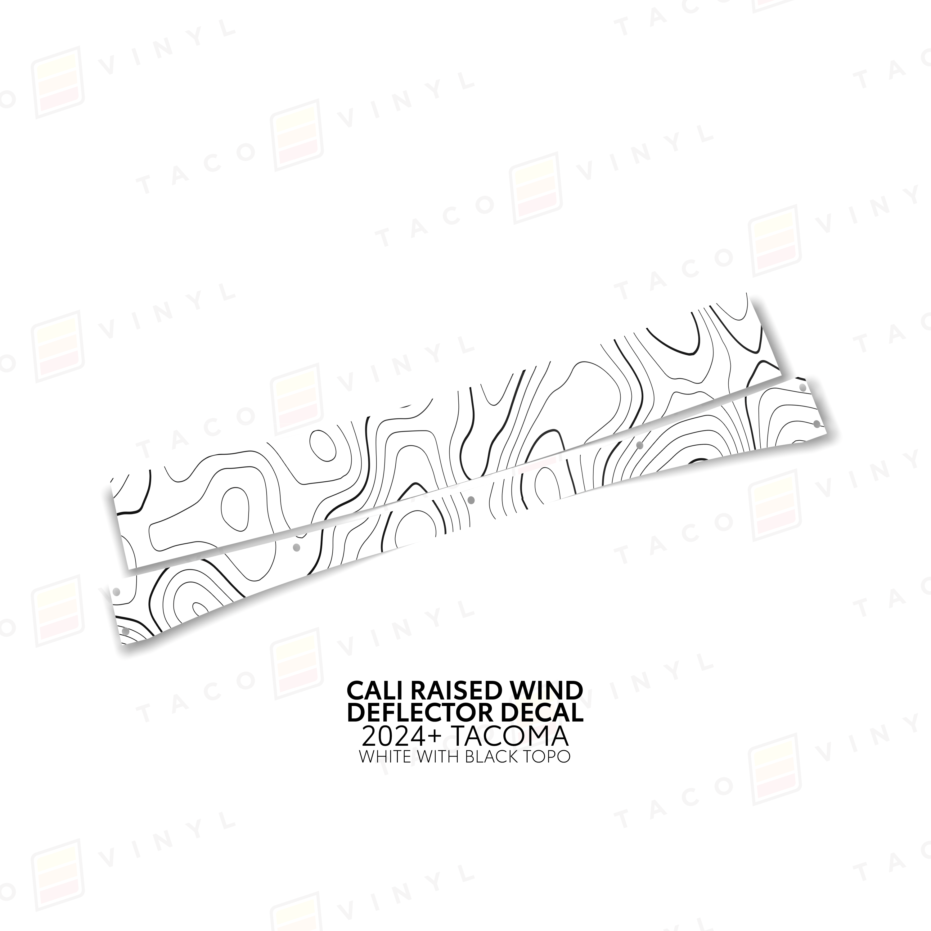 Taco Vinyl Vinyl White w/ Black Topo / 2024+ Tacoma Cali Raised Wind Deflector Decal