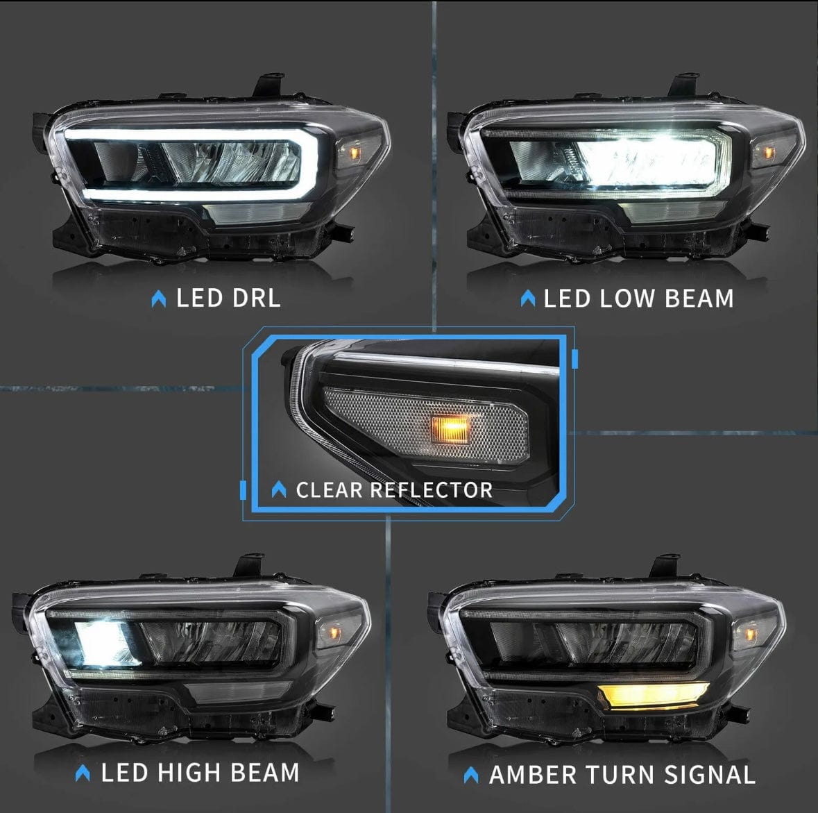 TEQ Customs LLC Headlights 16+ Tacoma Full LED Replacement Headlights With DRL