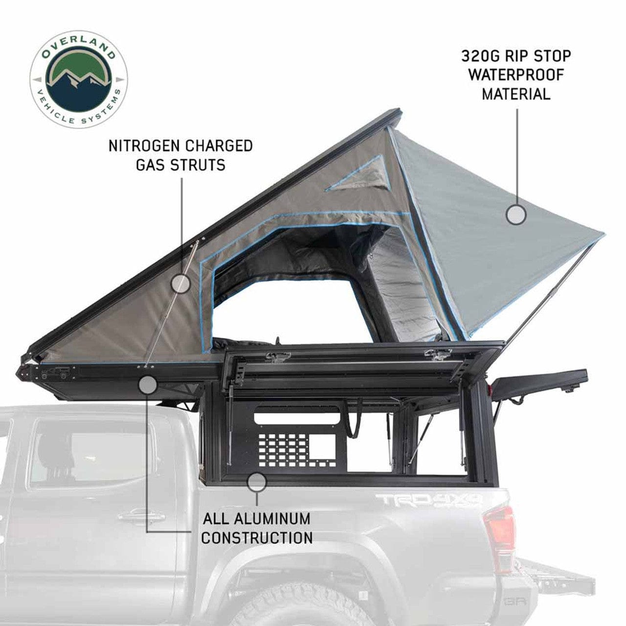 TEQ Customs MagPak Camper W/Tent, Lights, Rear Molle Panel, Side Tie Downs, Front and Rear Windows 19-24 Ford  Ranger 5 Foot Bed Overland Vehicle Systems