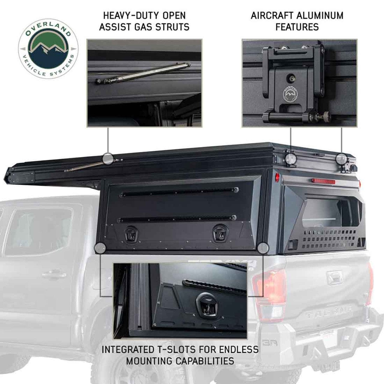 TEQ Customs MagPak Camper W/Tent, Lights, Rear Molle Panel, Side Tie Downs, Front and Rear Windows 19-24 Ford  Ranger 5 Foot Bed Overland Vehicle Systems