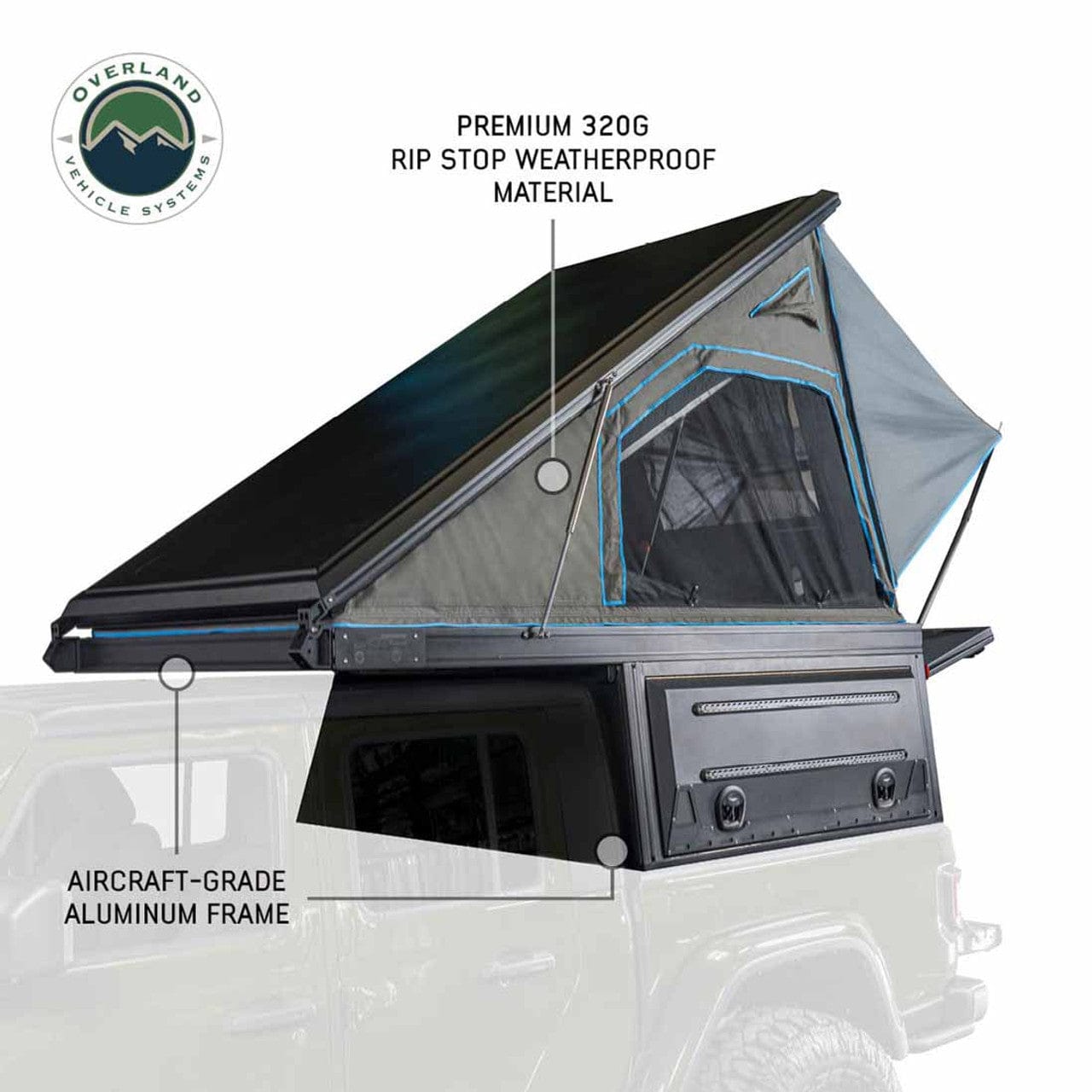 TEQ Customs MagPak Camper W/Tent, Lights, Rear Molle Panel, Side Tie Downs, Front and Rear Windows 19-24 Ford  Ranger 5 Foot Bed Overland Vehicle Systems