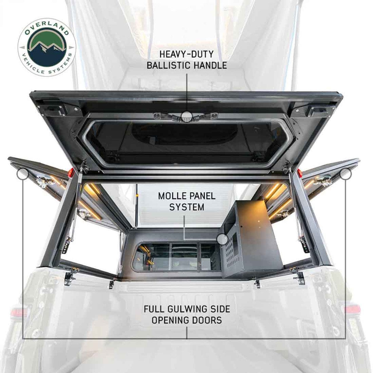 TEQ Customs MagPak Camper W/Tent, Lights, Rear Molle Panel, Side Tie Downs, Front and Rear Windows 19-24 Ford  Ranger 5 Foot Bed Overland Vehicle Systems
